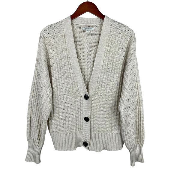 American Eagle Cardigan Sweater Beige Knit Oversized Button Front Women's M - Picture 1 of 7